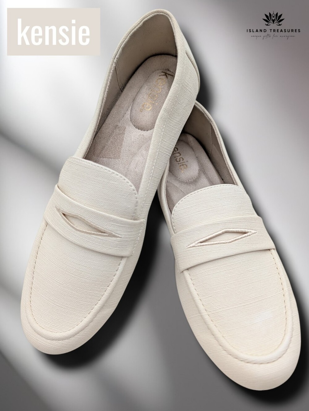 Kensie Womens Sz 10 EU 41 Yelena Canvas Penny Loafer Flat Slip-On Cream Shoe